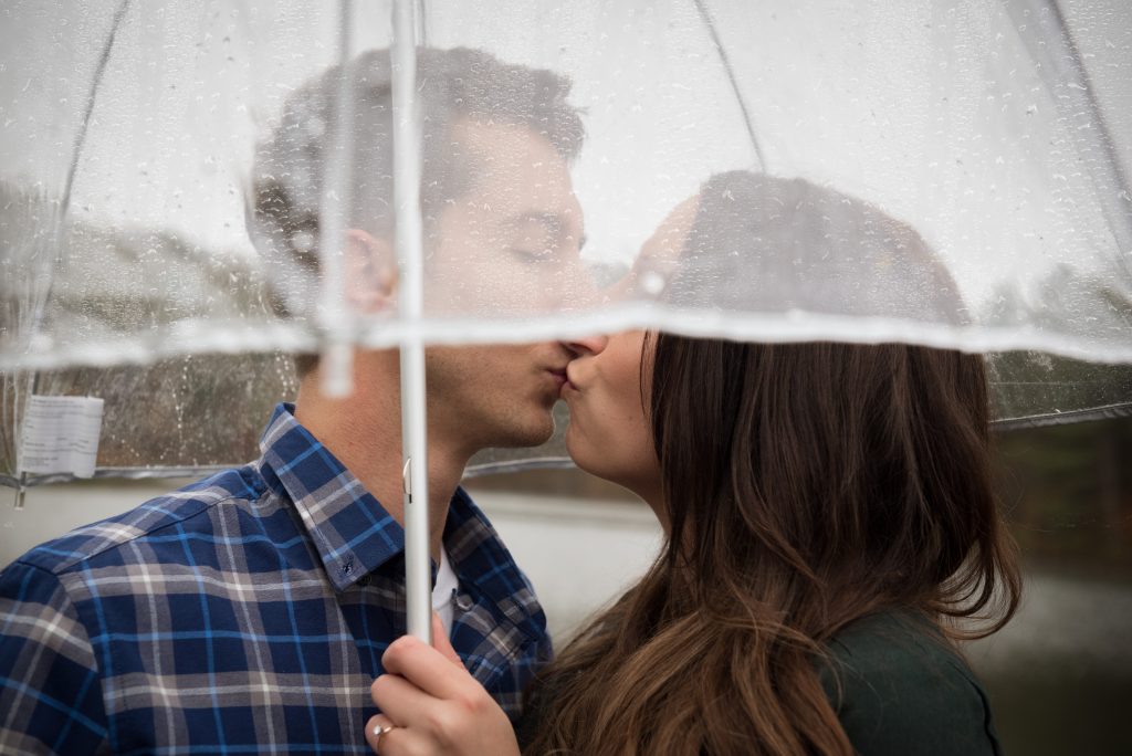love on a rainy day engagement photo session