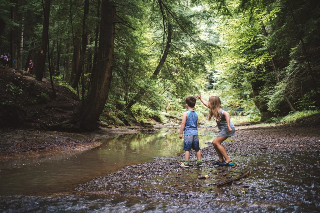 kids playing in creek at Hocking Hills